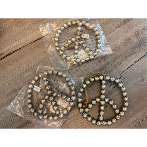 Pottery Barn Handcrafted Metallic Beaded Peace Sign Ornament - Picture 2 of 4